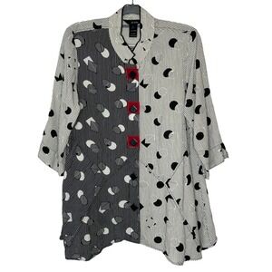 Ali Miles Tunic Top Large L Abstract Print 3/4 Sleeve Button Front Quirky Artsy‎